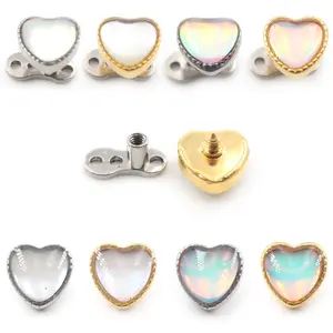 Alisouy 1PC Titanium Heart Love S Internally Threaded Micro Top Dermal Surface Anchor Base Women Men Piercing Body Jewelry