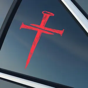 Premium Red Cross of Nails Christian Vinyl Decal – Religious Jesus Sticker for Cars, Trucks, Windows, Laptops | Faith Auto Decal Size 6x4 Inches