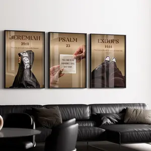 Set of 3 Black Christian Girl Wall Art, Bible Verse Prints, Faith Room Decor, Jeremiah 29,11 Psalm 23 Exodus 14:14
