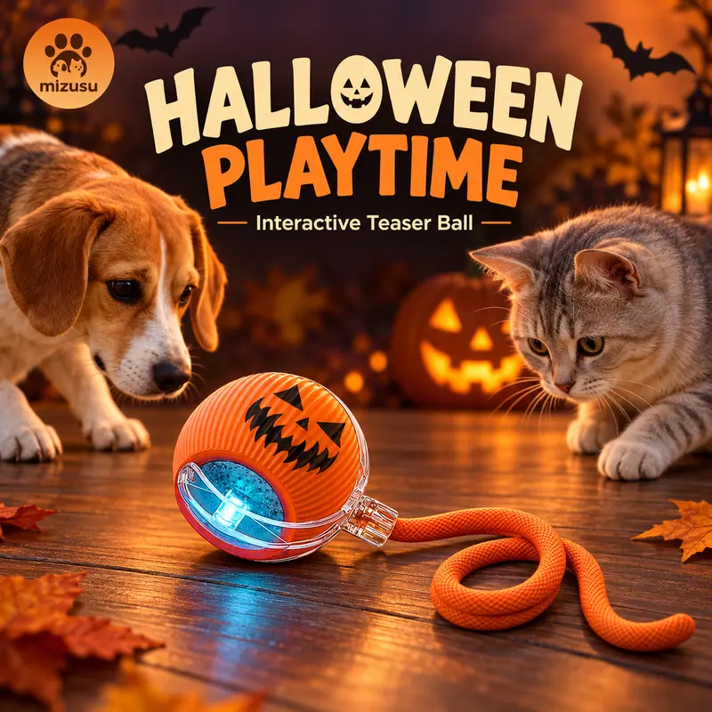 Mizusu Interactive Cat & Dog Teaser Toy with Two Additional Tails, Kitten Rolling Ball Toy, Pet Supplies, Dog & Cat Accessories Cute dog toys