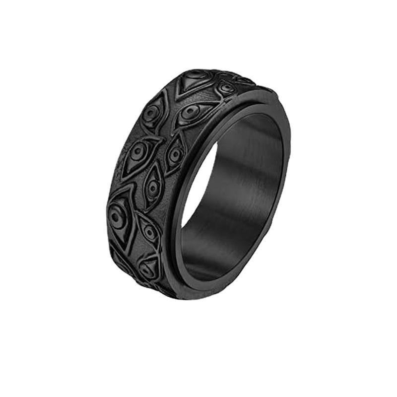 Eye of the Devil Ring Hypoallergenic Titanium Steel Silver Color Golden Black Wide Band 3D Carving Unique Design Eye Catching