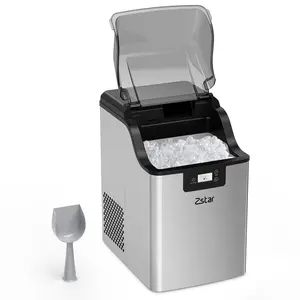 44lbs/24H Gold Mouth Desktop Ice Maker - Stainless Steel Quick Pebble Ice Maker - Self Cleaning, 24H Timer, Portable Desktop Design Including Ice Basket and Shovel - Perfect for Home, Office, Bar, RV nugget