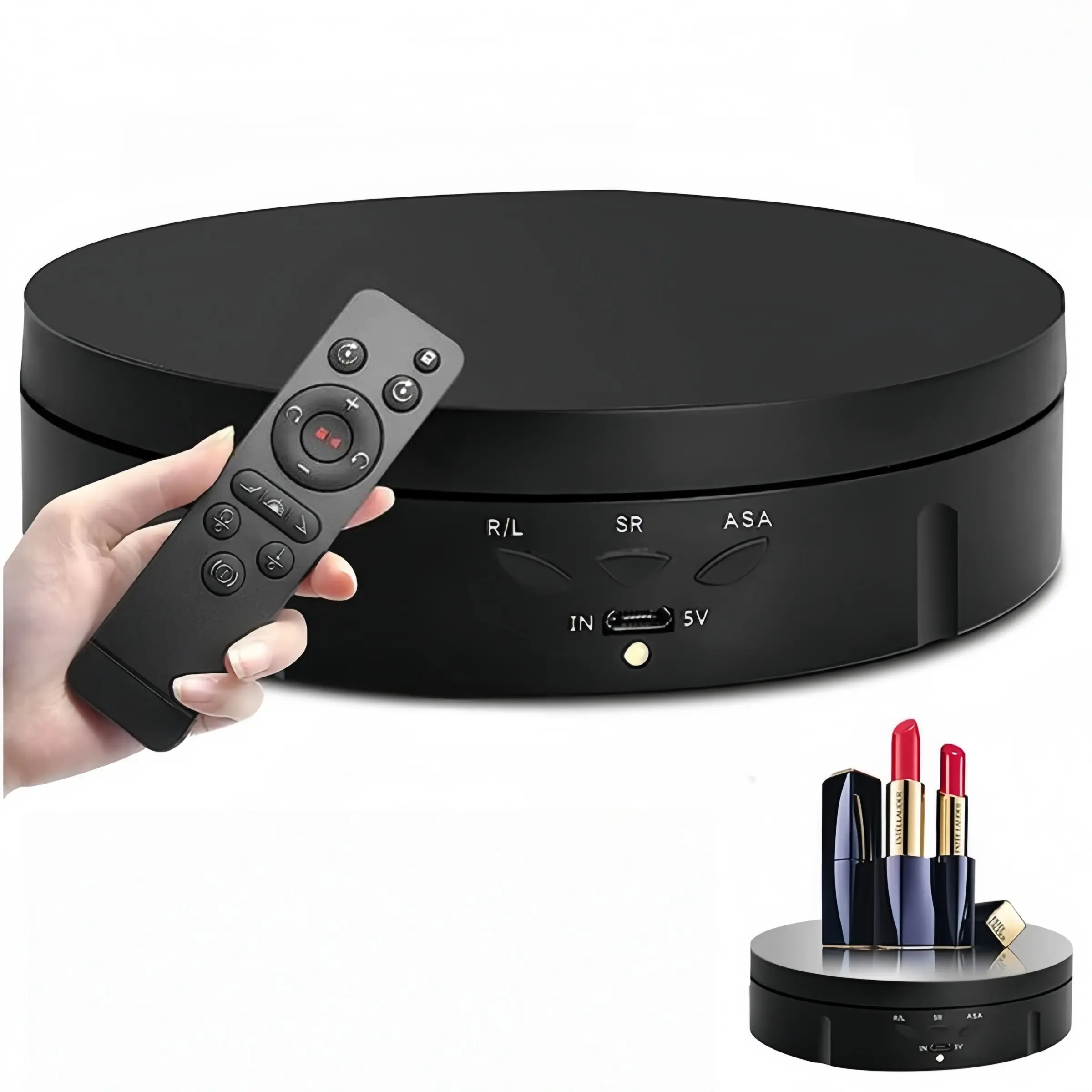 Motorized 360° Rotating Display Stand with Remote Control, Smooth Adjustable Turntable for Photographers, Advertising, Photography & Video, Ultra-Quiet Motor, 10kg/22.05 lbs Load Capacity, Matte Finish - Black/White, Window, 1 User Manual