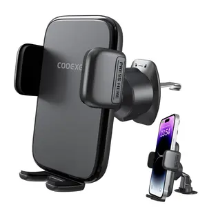 Car Phone Mount for Air Vent & Dashboard, Universal Clip Holder with 360° Rotation, One-Button Release Car Phone Holder Compatible iPhone Samsung Google Smartphones, Truck Car Accessories