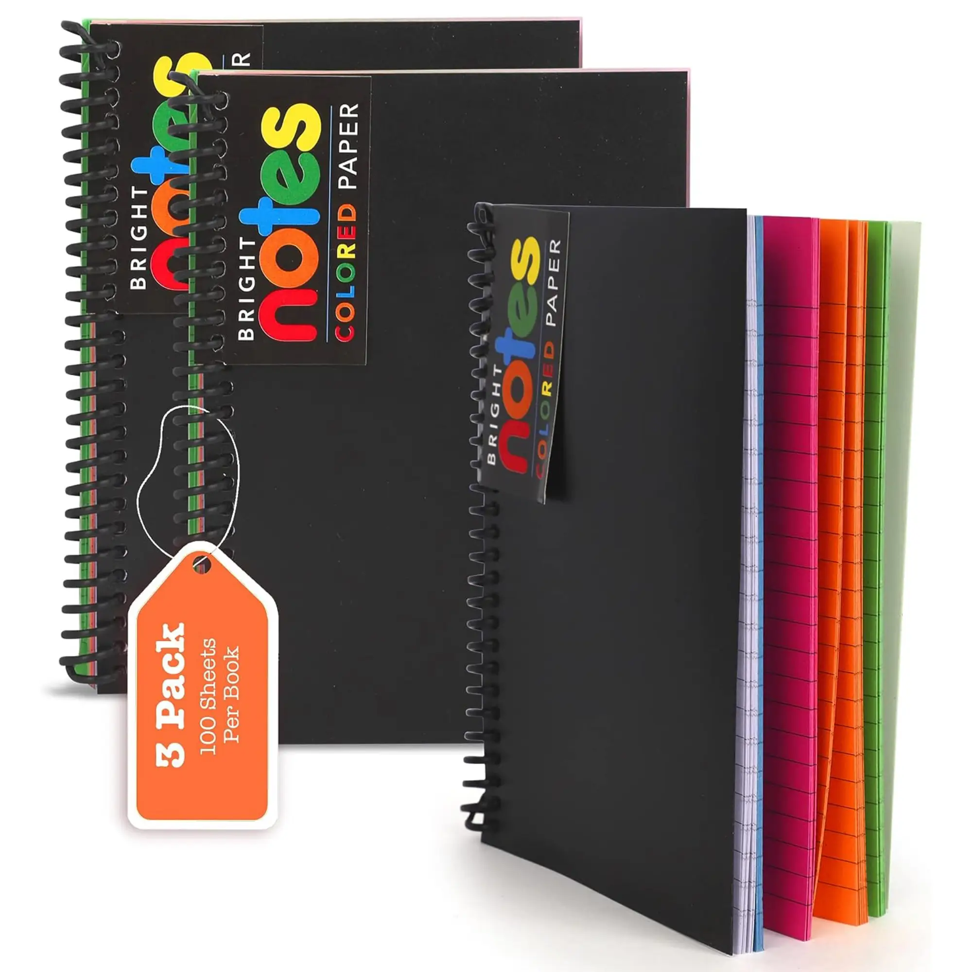 Spiral Notebook with Colored Pages, 5X7" with Vibrant Or Pastel College Ruled Paper, 100 Sheets/200 Pages, 3 Pack