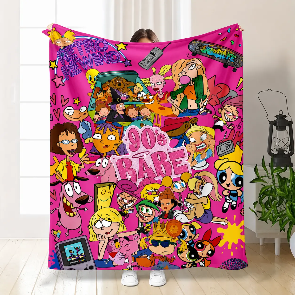 Classic Nostalgic Vibrant Retro 90s Cartoon Flannel Blanket Character Print Super Soft Cozy Plush Throw Perfect For Bedroom Sofa Couch Camping Sofa Blanket for Living Room Perfect for Fans, Couch, Bed,Home Decor and Gift