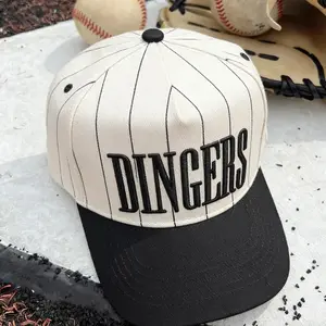 Dingers Stripe Vintage Trucker Hat – 3D Embroidered Baseball Mom Cap, Unisex Adjustable Pinstripe Game Day Hat, Trendy Summer Baseball Apparel