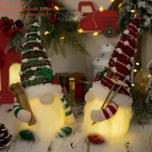 Christmas Decorations Set, American Country Knitted Dolls, Glowing Rudolph Dwarf Figures, Scene & Holiday Decoration, Home Office Party Supplies