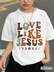 Colorful "Love Like Jesus" Boho T-shirt, Cool Graphic Tee, Crew Neck Short Sleeve Fashion Top for Girls Ages 8-12