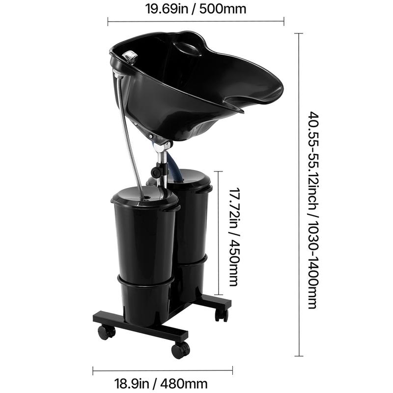 VEVOR Portable Shampoo Bowl, Shampoo Sink for Washing Hair with Electric Pump, Includes 2 Buckets 2 Showerheads, Drain Hose, Height and Angle Adjustable Portable Wash Bowl for Home Salon Use, Black