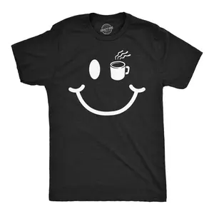 Mens Coffee Cup Smiling Face Funny T Shirt Caffeine Graphic Tee for Men Mens Funny T Shirts Cool Vintage Fashion T-Shirt Gift Classic Menswear Funny Coffee Short Sleeve Novelty Tees for Guys Black -