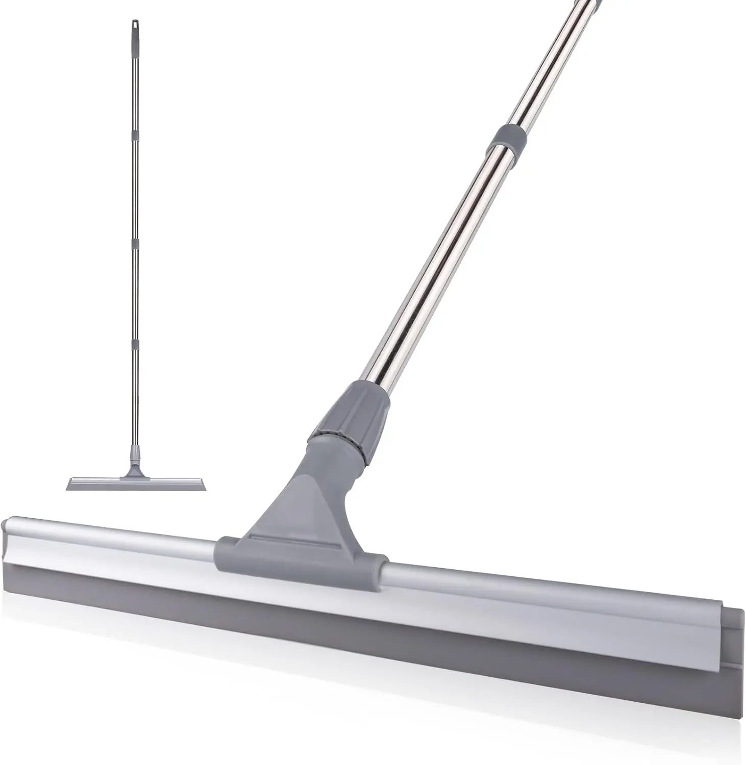 17.3" Floor Squeegee Broom with 62" Long Handle, Shower Squeegee for Tile Walls, Garage, Deck, Bathroom, Glass, Windows and Concrete Floors Household Stainless hand held dusting brush remover fur kitchen silicone adjustable wet dry cleaning surface
