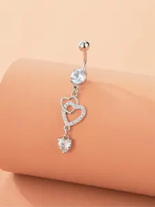 Women Heart Rhinestone Belly Button Rings, Copper Material Body Jewelry for All Seasons, Casual Style Party Accessories