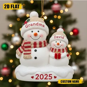 Personalized Grandma & Grandkids Snowman Christmas Ornament, Grandma Snowman Acrylic Ornament, 2D Flat
