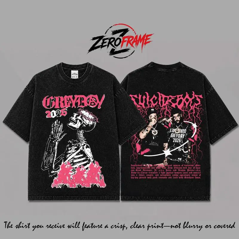 GreyDay 2026 Tour Graphic Black Washed T-Shirt Ver 6, Suicideboys G59 Music Tour Merch, Bones Night Lovell Germ Ramirez Black Smurf Concert Tee, Underground Hip Hop Rap Shirt, Festival Fan Apparel, Live Show Graphic Tee, Unisex Streetwear Gift
