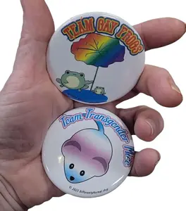 Differently Normal Gay Frogs & Team Transgender Mice Pin Buttons 2.25" Humorous Inclusive LGBTQ+ Support Accessories for Events