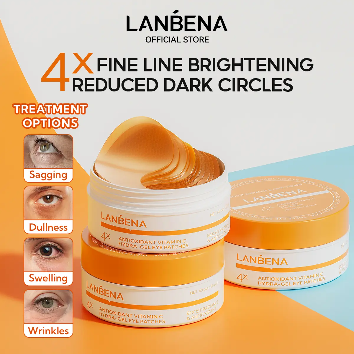 LANBENA Vitamin C Under Eye Patches for Dark Circles and Puffy Eyes, Cooling Eye Masks for Eye Bags, Fine Lines & Wrinkles Reduce, Anti-Aging-30 Pairs mother's gift summervibes