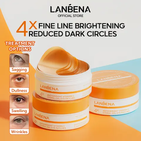 LANBENA Vitamin C Under Eye Patches for Dark Circles and Puffy Eyes, Cooling Eye Masks for Eye Bags, Fine Lines & Wrinkles Reduce, Anti-Aging-30 Pairs mother's gift summervibes