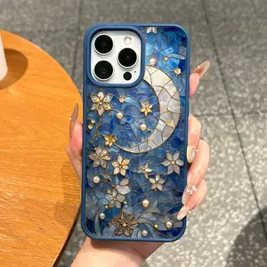 MagSafe-Ready Magnetic TPU Smartphone Cover - Aesthetic Mosaic Moon & Flowers Casing, Protective, Shockproof, Lightweight, Anti-Fall, Ultra-Thin, Waterproof, for iPhone 11/12/13/14/15/16/17 & Pro Max, Everyday Protection Accessory