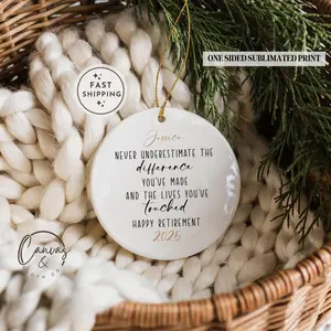 Personalized Retirement Ornament, Employee Appreciation Gift, Ceramic Keepsake, Coworker Farewell, Never Underestimate Quote