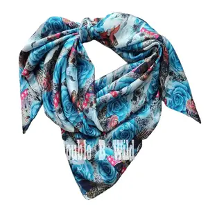 Double B Wild Rags Turquoise Rose Pin Up Native Cowgirl White Buffalo 35x35 Wild Rag Soft Durable Fabric Western Patterns Versatile Design Shawl