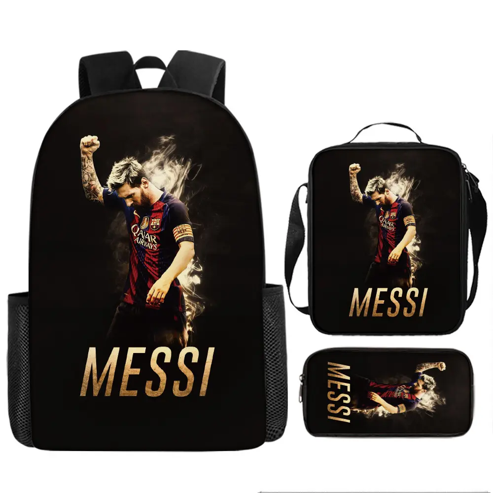 Messi 3-Piece High Capacity Backpack Set Pack - Includes Lunch Box, Pen Box - Sports & Outdoor Gym Bag for Workplace Travel, Three Pieces