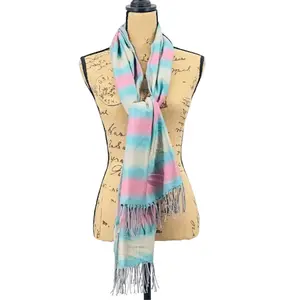 Pashmina Light Pink and Blue with Grey Accents Soft and Versatile Color Options for Everyday Wear Striped Design Fashionable Accessory