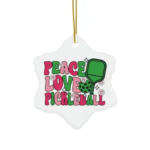 Ceramic Ornament, Peace Love Pickleball Paddle and Ball Icons, Holiday Christmas Tree Decor, Unique Xmas Gift, Customizable Ornament,