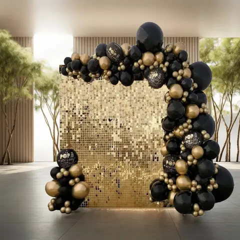 KEQU Gold Sequins PVC Wall Decorative Panel - 4x6ft 24-Glitter PVC Backdrop, Wedding Party Backdrop, Party Decorations Banners for Birthday Occasion Photo Shooting Supplies