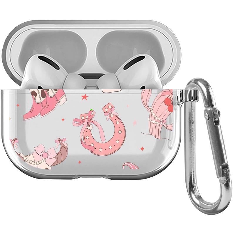Pink Cowboy Dreams Pattern TPU Soft Protective Case for Apple AirPods 4/3/2/1/Pro/Pro2 Transparent Earphone Cover with Keychain Attachment