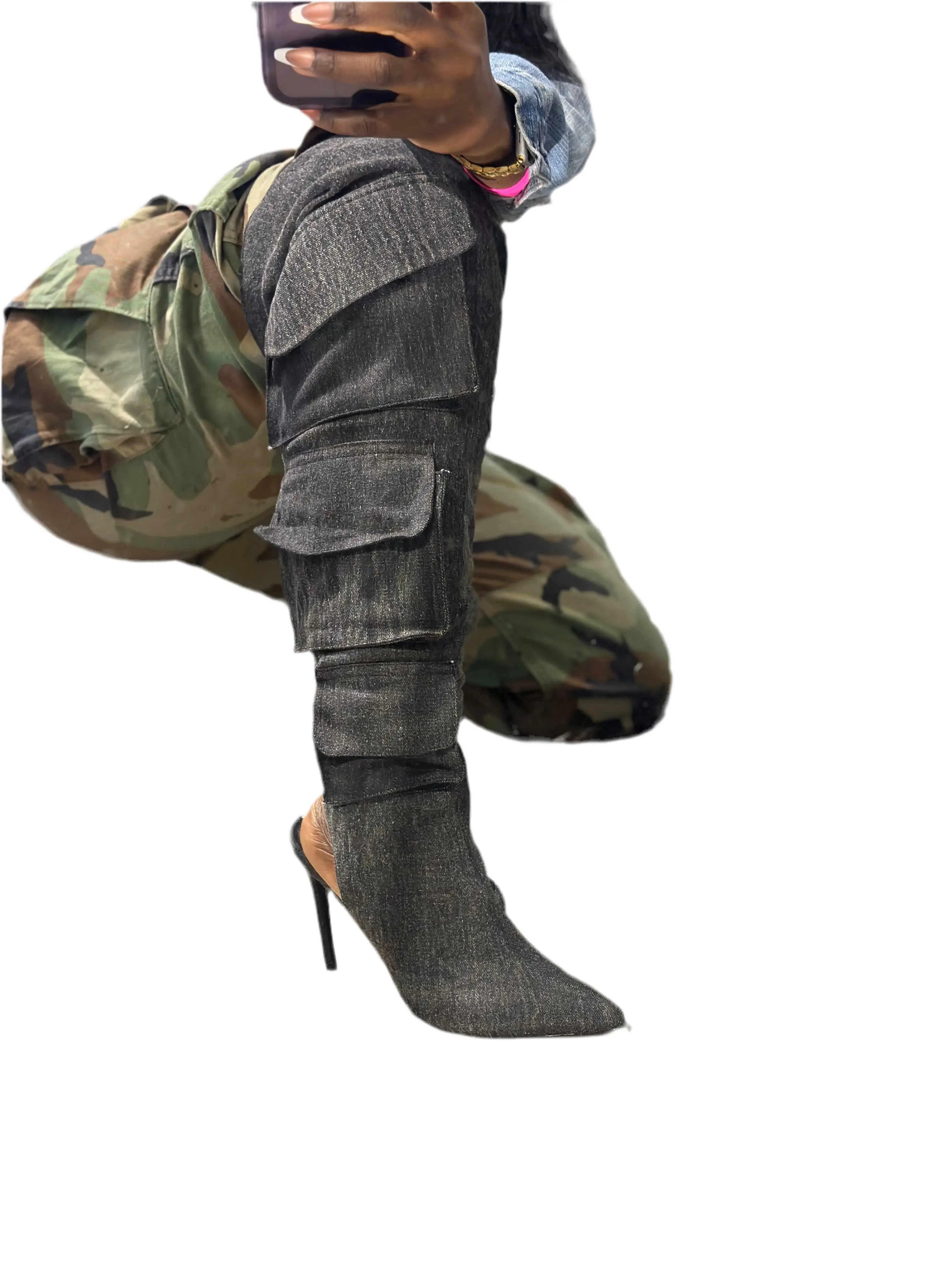BOHO: FUNHOUR DENIM THIGH HIGH BOOTS