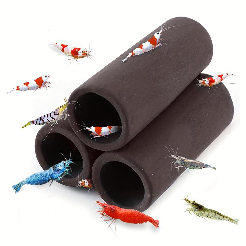 1 Piece 3-Hole Fish and Shrimp Shelter Tube, Clay Tube Aquarium Shrimp Cave Feeder Fish and Shrimp Feeder Tube Aquarium Fish Tank Tube Shelter Tube Fish Tank Shelter Decoration Hideaway Tube