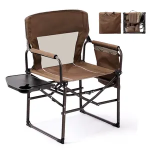 【Father's Day Gift】  Ktaxon 1Pc Camping Chairs, Heavy Duty Folding Directors Chair with Side Table & Carry Bag, Fishing Seating for Adult, Suitable for Beach Picnic Lawn, Brown
