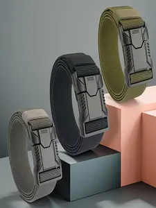 3pcs Adjustable Canvas Tactical Belt Set for Men, Automatic Buckle Workwear and Casual Outdoor Pants Belt, All Seasons Durable Design, Adjustable Ratchet Belt