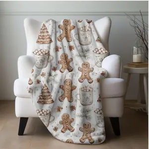 Gingerbread Man Cookies Blanket Boho Christmas Home Decor Neutral Gingerbread Holiday Hot Cocoa Decor Christmas Gift Ideas for Family Friend
