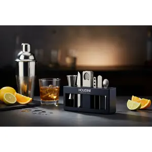 Rabbit Houdini Compact 6-Piece Stainless Steel Bar Tool Set with Case, Bar & Wine Utensils for Stirring