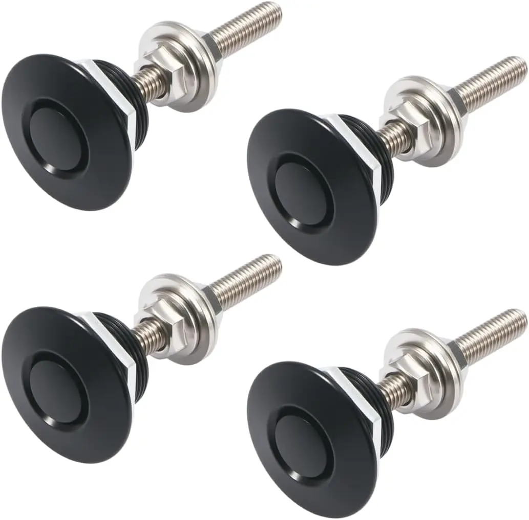 4PCS Universal Aluminum Car Hood Pins Quick Release Latch Kit - 1.25×0.61in Push Button Fastener, Compact, Rust-Resistant, Easy-Install Secure Lock with Bolts, High Flexibility, Universal Fit for Most Vehicles