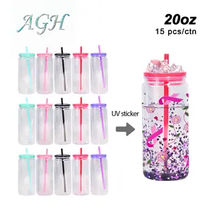 AGH 15pcs/25pcs 20oz Plastic Acrylic Cups Double Wall Tumblers Drinkware for Beer Coffee Juice DIY Glitter Gift with Pre Drilled Hole Plugs