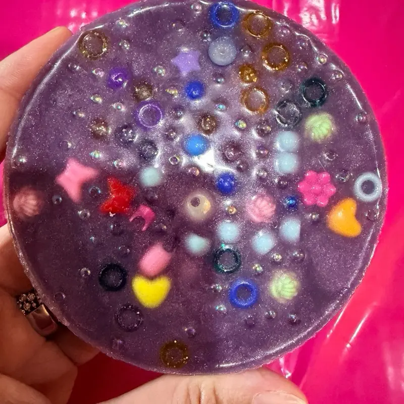 4 in NON Reusable Purple Durple Picky Pad with Colorful Beads and Hearts for Sensory Play Fidget
