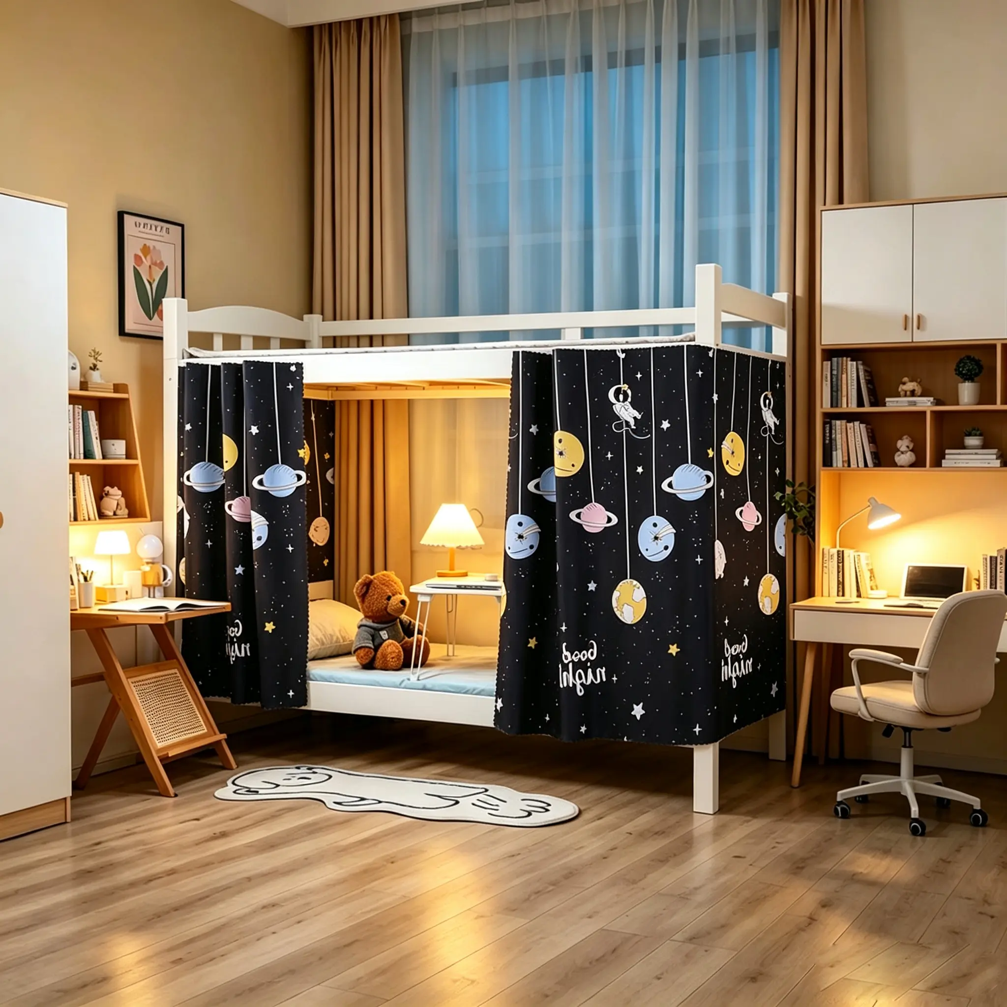 SEMMDA Single Bed Mosquito Net - 78x45in Thick Polyester Light-Blocking 2-Panel Bed Curtain, Breathable Mesh Netting Cosmic Print, Thick Material Mosquito Protection Dormitory Accessory