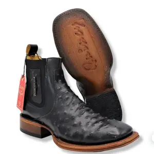 Quincy Men's Short Boot - Ostrich Print -  Black men western