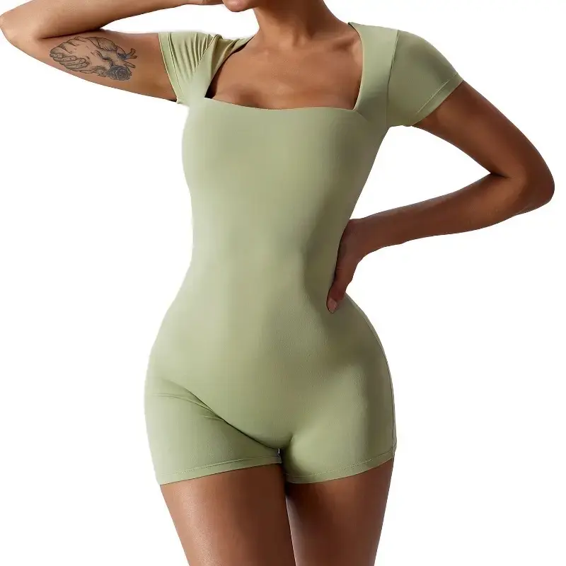 Women's Tight Fitting Quick Drying Short Sleeved Yoga Jumpsuit Training Dance Fitness Exercise Jumpsuit