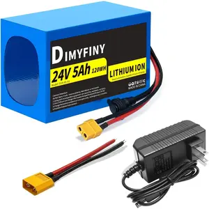 24V 5AH/7AH/12AH Lithium Battery Pack, Built-in 25A BMS, with Fast Charger, XT60 Cable Connector, Compact and Lightweight, for Ride on Toy and DIY Projects (24V5Ah)