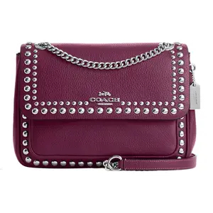 COACH Klare 25 Rivet-Clasp Multi-Pocket Chain Crossbody Bag for Women – Pebbled Leather, Medium Size, Deep Berry