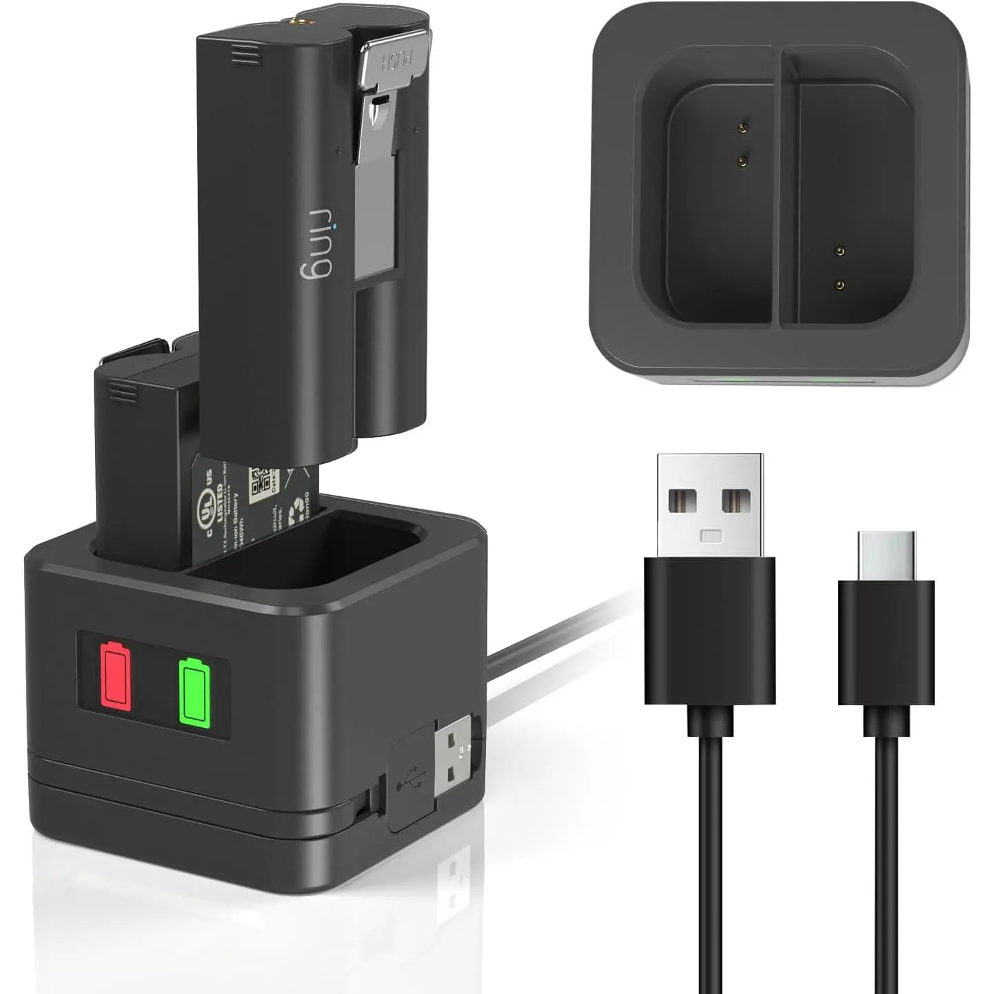 Battery Charger Station for Ring , Ring Battery Charger Dock Compatible with Ring-Doorbell Camera 2/3/3 Plus/4, Peephole Cam, Spotlight Camera (Ring Batteries NOT Included) (Black)