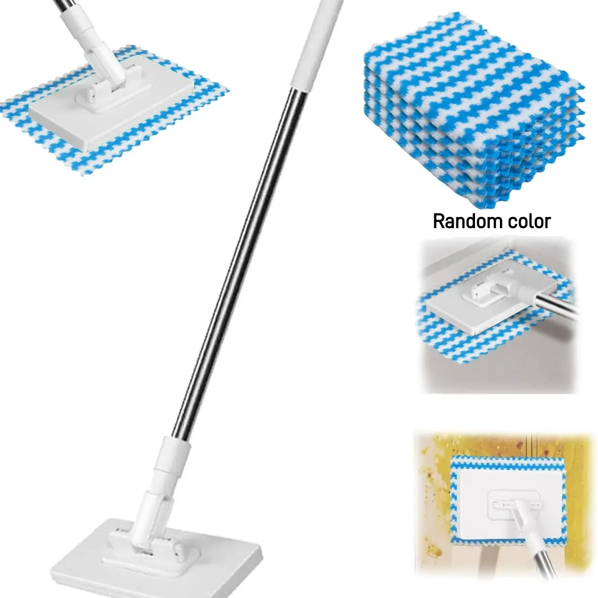 Disposable Dust Mop with Reusable Cloths,No-Touch Dirty Cleaning Flat Dust Mop for Dry Wet Disposable Pads,Sweeping Cleaning Head for House Wall Bathroom Toilet Corners Door Window, Lightweight Flat Mop (5cloth)