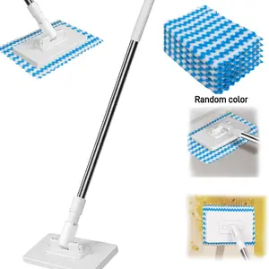 Disposable Dust Mop with Reusable Cloths,No-Touch Dirty Cleaning Flat Dust Mop for Dry Wet Disposable Pads,Sweeping Cleaning Head for House Wall Bathroom Toilet Corners Door Window, Lightweight Flat Mop (5cloth)