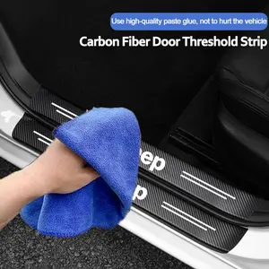 4/5/8/9Pcs For JEEP Car Door Threshold Carbon Fiber Door Sill Protection Strip Scuff Plate Decorative Sticker Normal / luminous model Badge Accessories