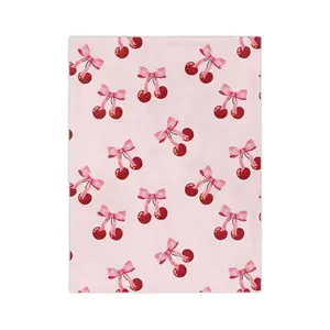 Cherry Pink Bow, Coquettee Cozy Plush Fleece Blanket, Warm Throw for Home Office Travel Camping, Decoration for Bed Sofa Living Room , Y2k Aesthetic, Pink Decor, Gift for Her
