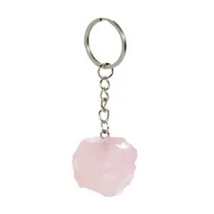 New Moon Beginnings Raw Rose Quartz Crystal Keychain with Simple Design and Secure Attachment